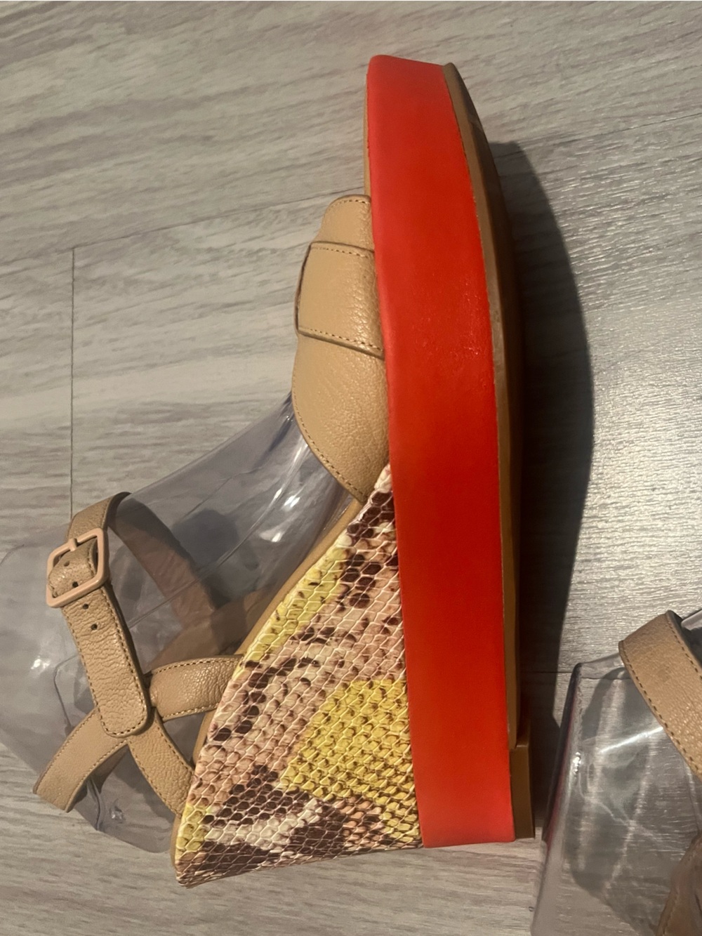 Cole Haan Tan Leather Wedge Sandals Snake-Print Heel Red Platform Size 10B - Picture 5 of 13